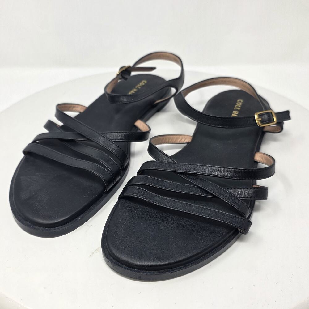 Cole Haan Flynn Strappy Sandals Ankle Strap Women US 8.5B Black Leather Casual